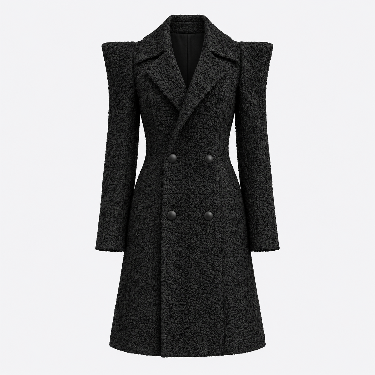 Manteau croisé noir — vue de face — Daniel Baud