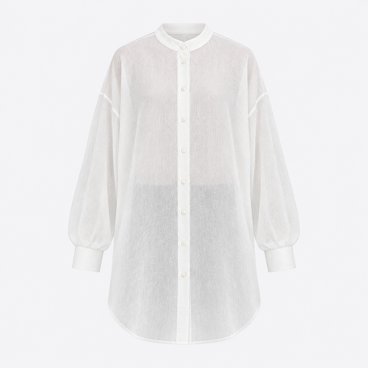 Chemise longue blanche à col officier — vue de face — Daniel Baud